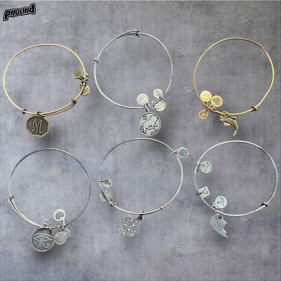 Alex and Ani Charm Bangle Bracelet Lot Set of 6 Adjustable Silver Gold Tone Gift - Picture 1 of 8